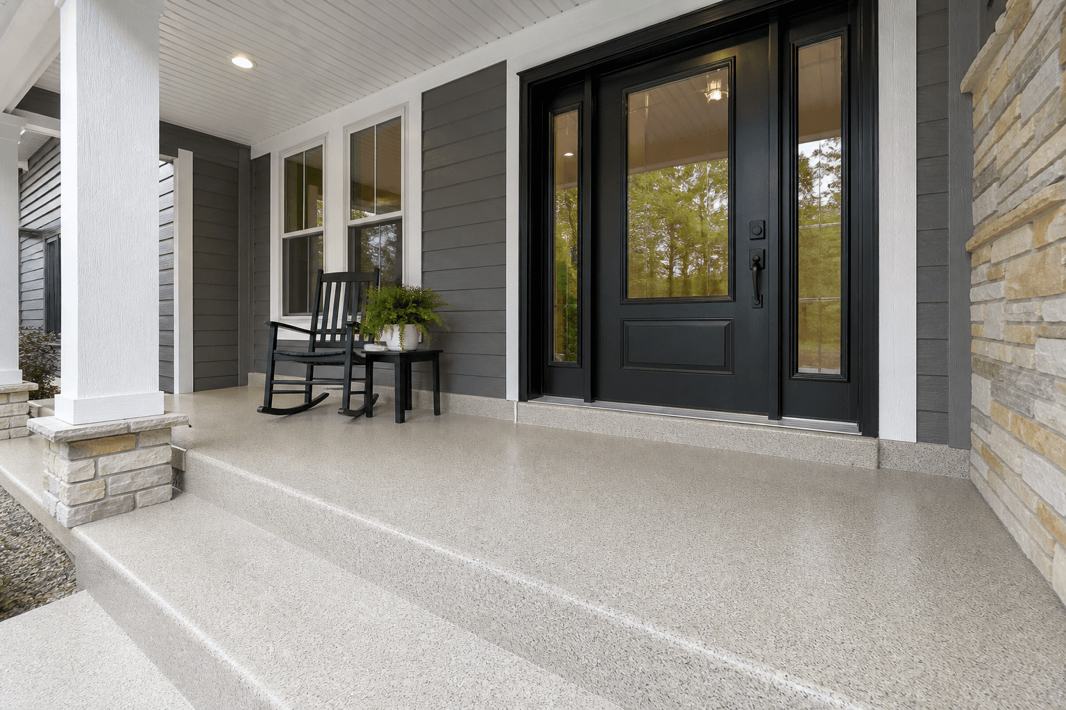 Finished porch entry coating at a Milford Michigan home