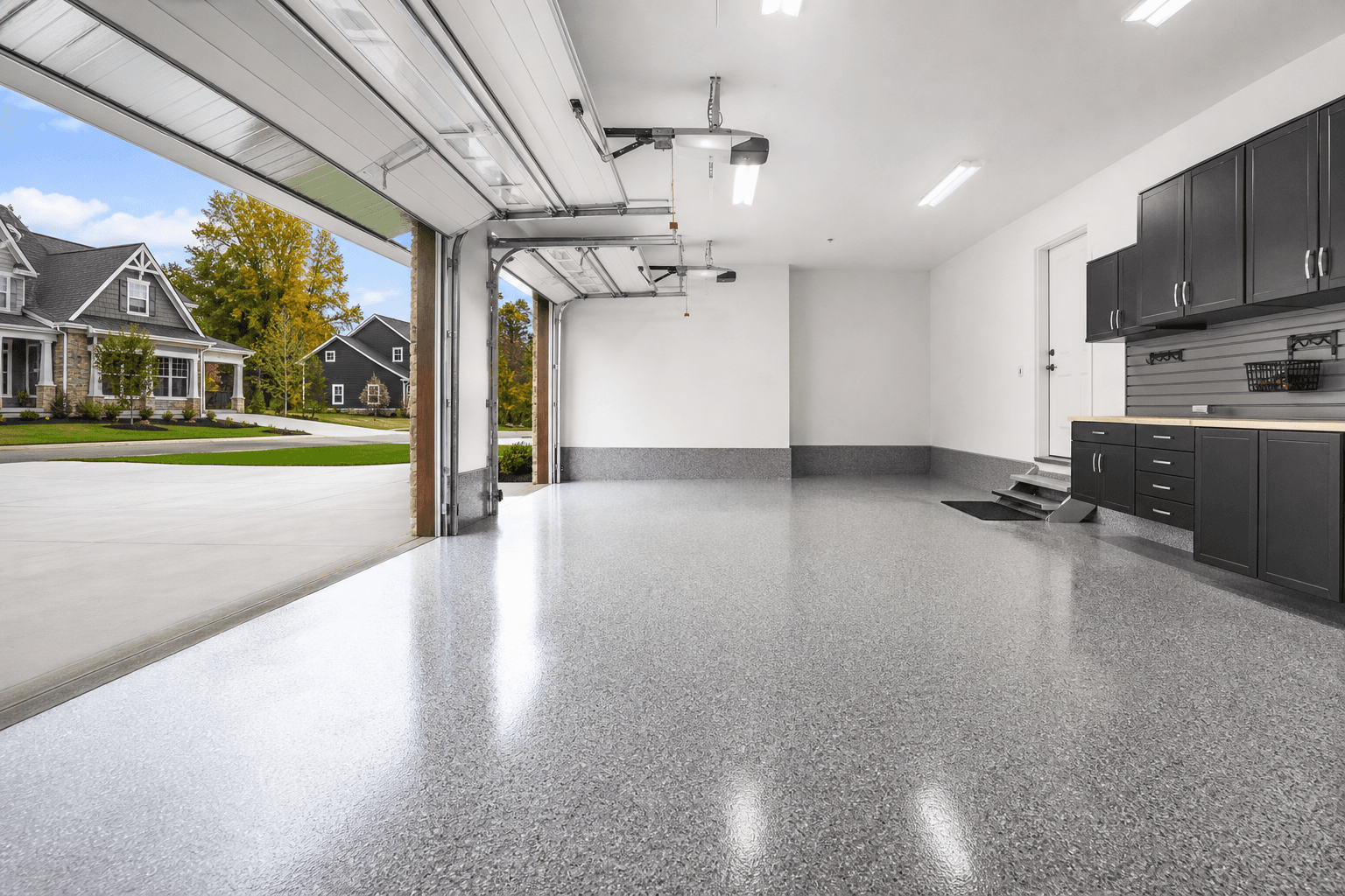 Finished flake epoxy in a new Novi subdivision garage