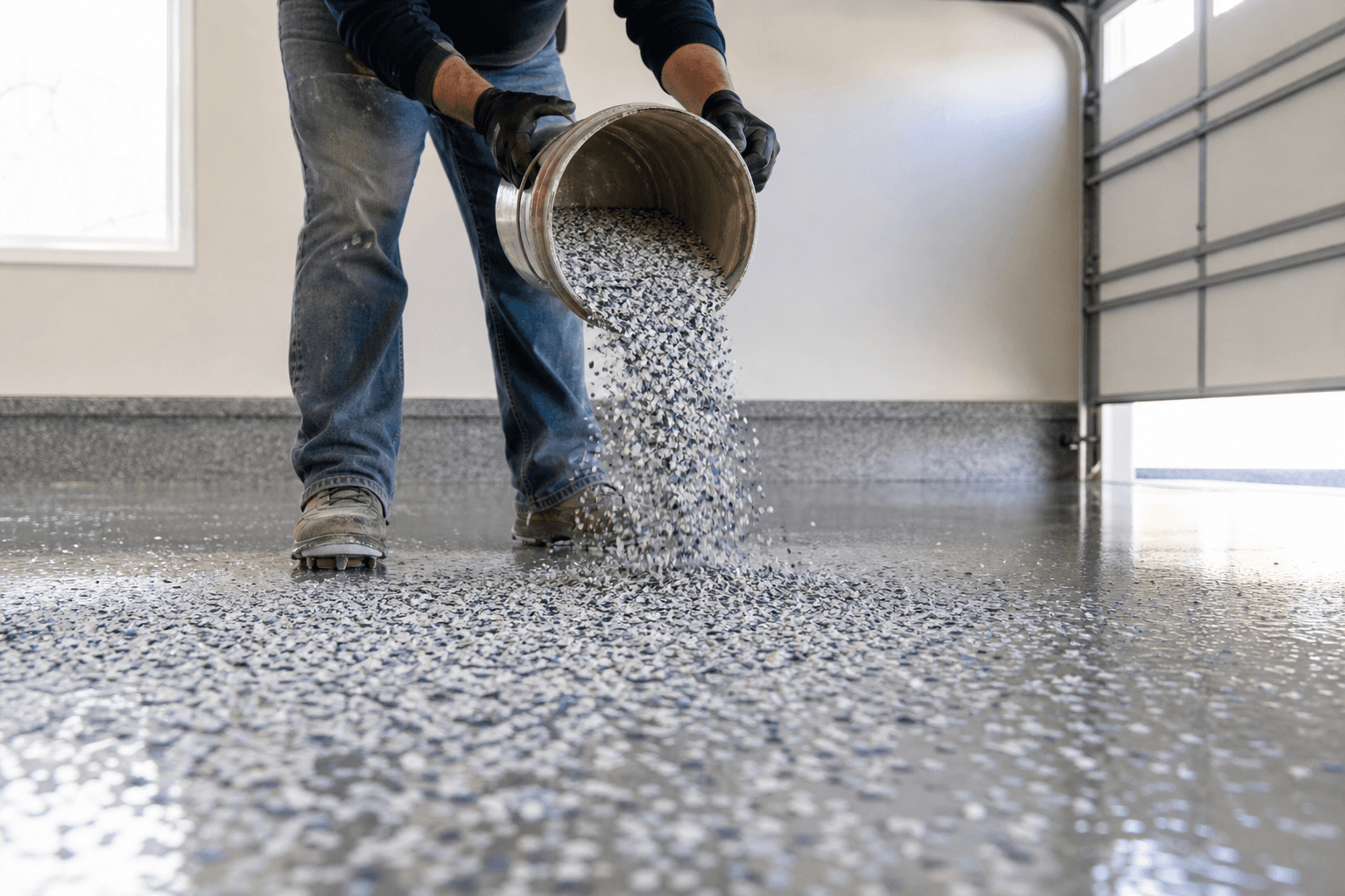 Polyurea primer being applied to a Metro Detroit garage floor